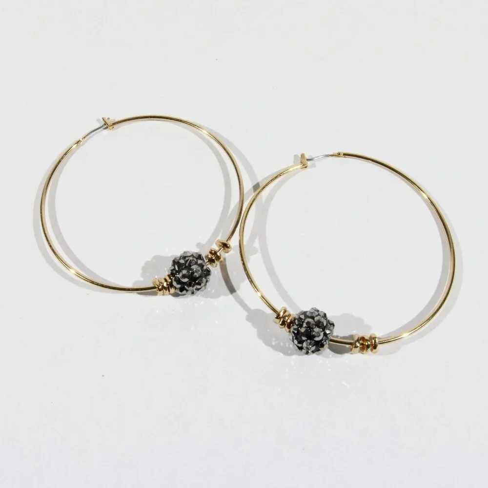 NWT Chico's Gold Tone Earrings with Gunmetal Rhinestone-Encrusted Beads. - Picture 5 of 7